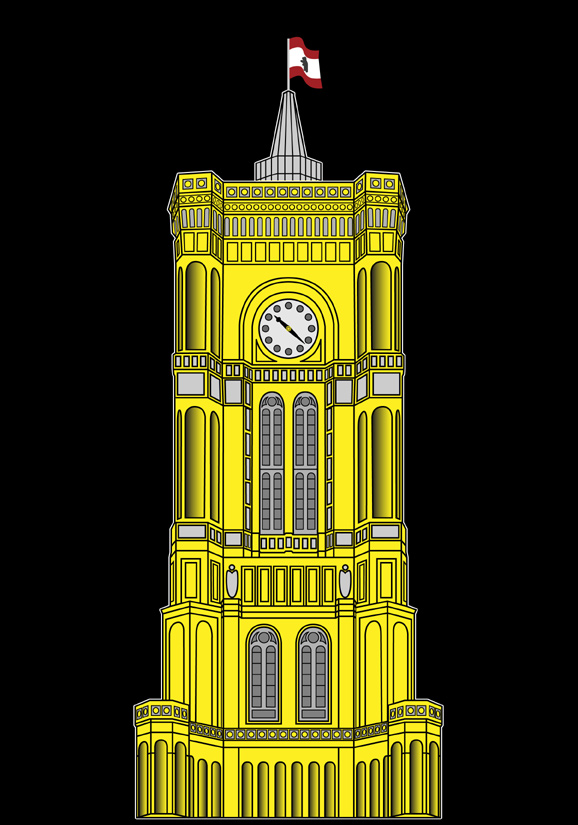 Stilisierte Grafik. Rotes Rathaus Detail Turm. Für Details anklicken.