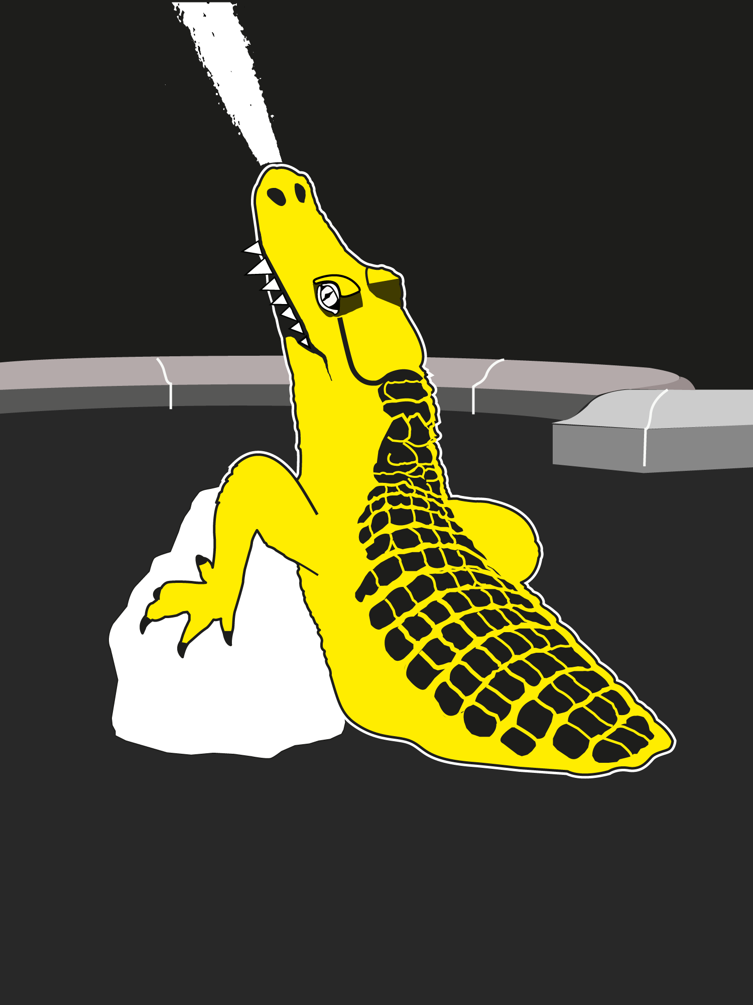 Stilisierte Grafik. Neptunbrunnen Krokodil. Für Details anklicken.